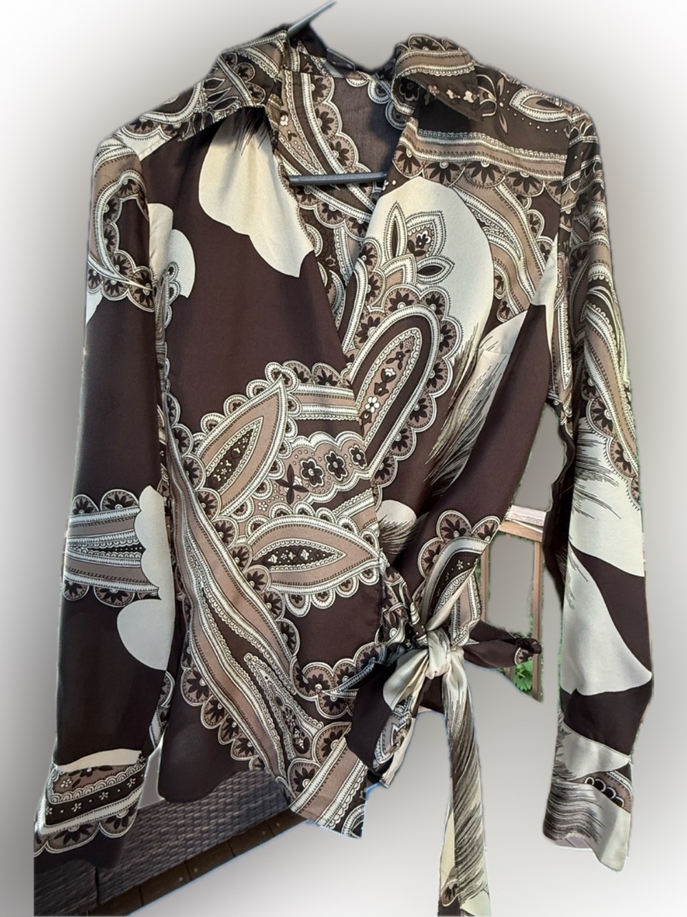 Ann Taylor Brown and Cream Paisley Wrap Shirt - Men